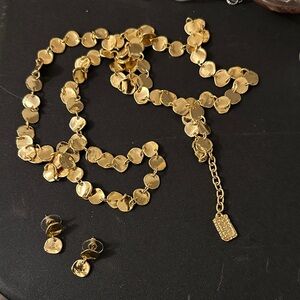 Elegant Gold Disc Necklace and Earring Set
